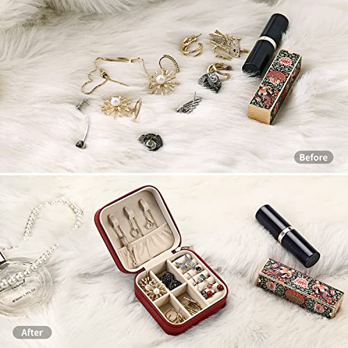 TRODANCE Mini Jewelry Case, Small Travel Jewelry Organizer, Portable Jewelry Box Mini Storage Organizer Display Box For Rings Earrings Necklaces (Red-4pcs) 4 packs - Red