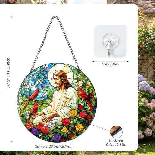 Rngmsi Cardinal Suncatcher Gifts, Christian Stained Glass Window Hanging
