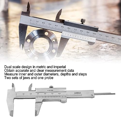 Vernier Caliper 0-50mm Stainless Steel Portable High Accuracy Small Portable Measuring Tool for DIY Household Jewelry Coins Gemstones Antique Student Caliper