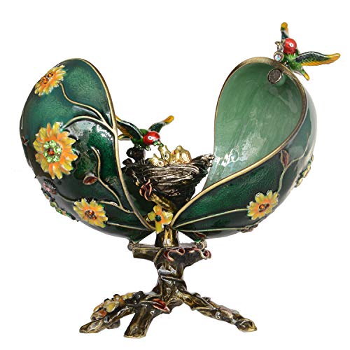 Easter Gifts for Kids Girls Hummingbird on Faberge Egg Trinket Box, Jewelry Box Hand Painted Decorative Box with Hinged Lid, Ring Earring Holder Bird Figurine Collectible Hummingbird on Faberge Eg