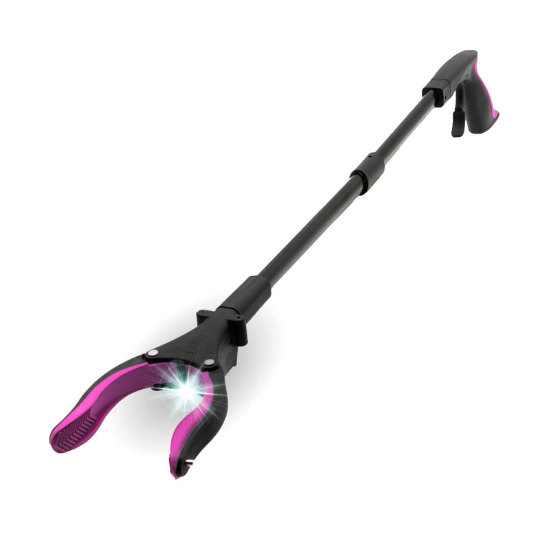 [Australia - AusPower] - Grabber Reacher Tool-Long 32 Inch Aluminum Foldable Pick Up Stick-Strong Grip Shelves LED Light Magnetic Tip, Lightweight Trash Picker Claw Reacher Grabber Tool for Elderly - by Luxet (32 Inch, Pink) 