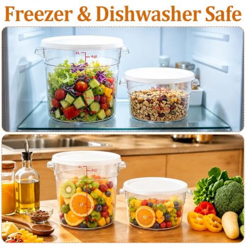 Two clear round dough proofing containers with lids, 2-quart and 4-quart sizes, for bread rising and dough proofing.