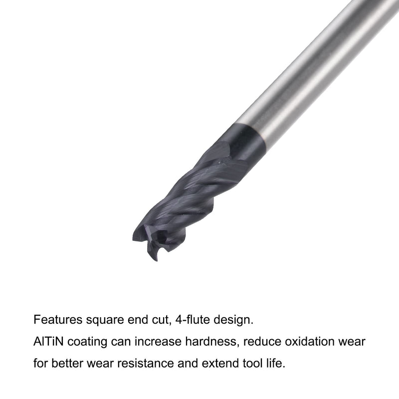 [Australia - AusPower] - uxcell Square Nose End Mill, 3mm Tip Dia Solid Carbide AlTiN Coated CNC Router Bits 4 Flute Spiral Milling Cutter HRC45 with 4mm Shank 50mm (2-inch) Length, 2pcs 3.0mmx8mmx4mmx50mm 