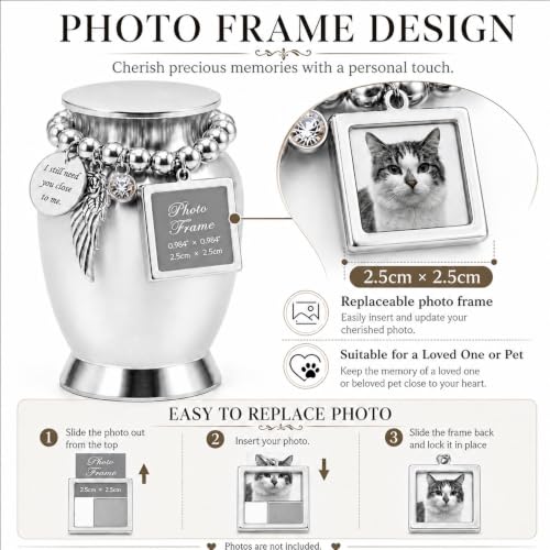 4 Pack Small Keepsake Urns with Photo Frame for Dog Cat Ashes, Pet Memorial 4