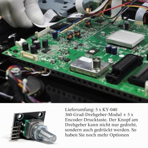 4 Pieces KY-040 Rotary Encoder Module Rotary Encoder, 360° Rotary Encoder Module with Rotary Encoder & Potentiometer Button, Static Torque Sensor for Electronics, Arduino & Multimedia