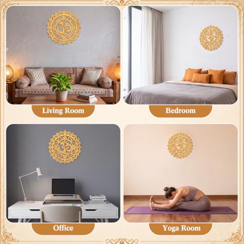 RattanView Wooden Om Wall Decor Hanging Art Golden Om Round Decoration Gold