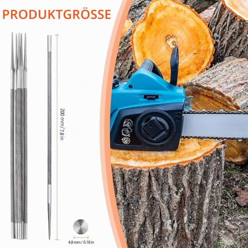 Pack of 6 4.8 mm File for Chainsaw Files Chainsaw Round File | Hardened steel alloy round files for repairing and sharpening saw chains, chainsaw chain sharpening tools 4.8MM