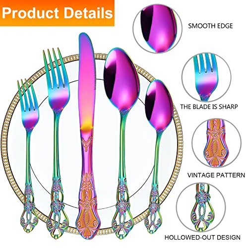 Vilihkc Gorgeous Retro Royal Stainless Steel 20 Pieces Flatware Set, Silverware Set, Anti-rust Stainless Steel Cutlery Set Utensils Including Fork Spoon and Knife Color 20-piece set