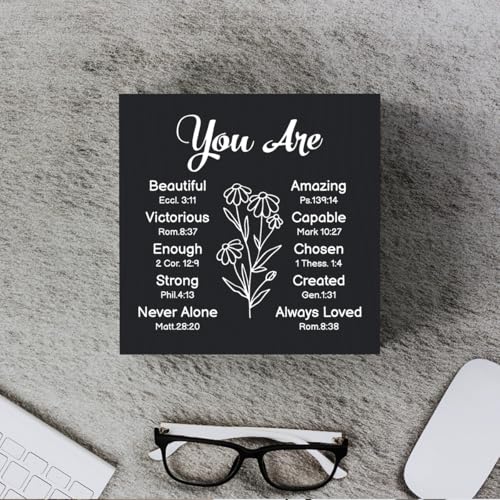 Religious Gifts for Women Christian Gifts Christian Wooden Box Sign Desk Decor Bible Verse Decorations for Home Office Shelf Table Desk Gifts for Christian Women 5 x 5 Inch (Black Decor) Black1 5 inches by 5 inches