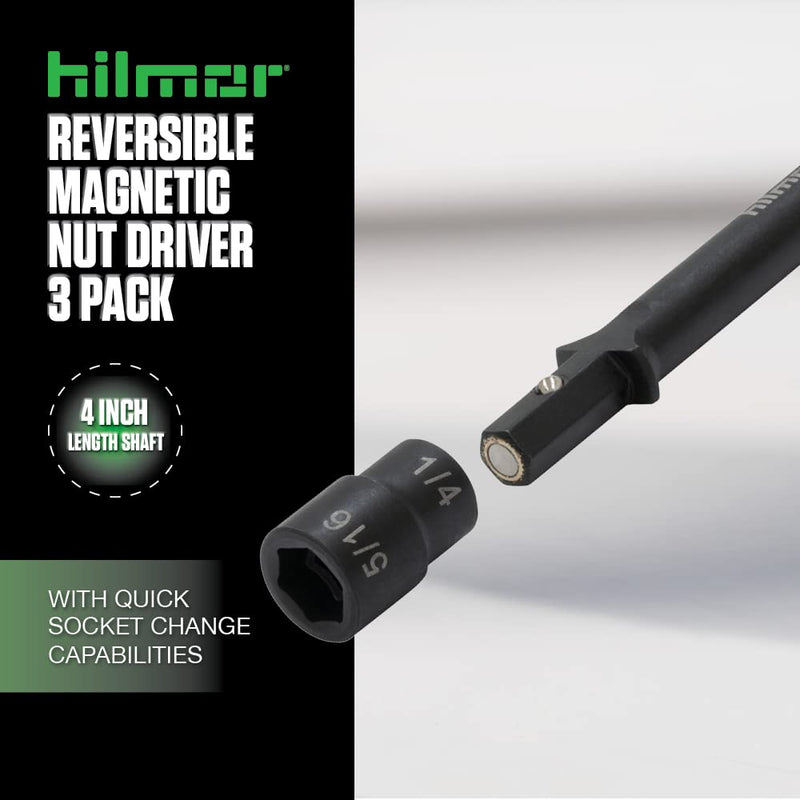 hilmor 4" 1/4 & 5/16 Reversible Magnetic Nut Driver, 3-Pack 4"