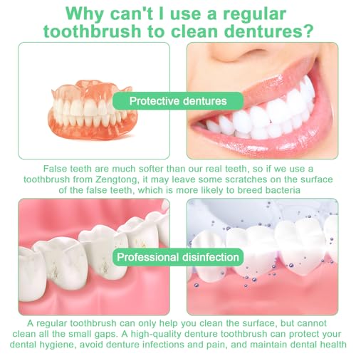 Denture Toothbrush, Pack of 12, Toothbrush for Dentures with Double-Sided | Hard multi-layer bristles, ergonomic non-slip handle, denture cleaner in 4 colors - single tufted toothbrush