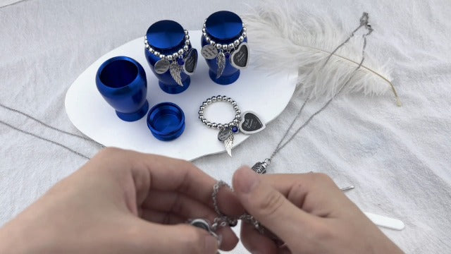 6 Pcs Urn Necklaces for Ashes Cremation Jewelry Keepsake Urns Memorial Mini Cremation Urn for Women Men Aluminum Decorative Funeral Urns with Heart Photo Frame (6Pcs-Blue) 6pcs-blue