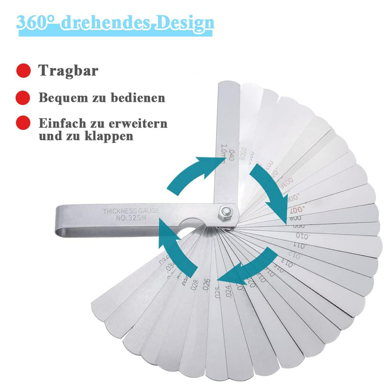 Moyata 32 Blades Stainless Steel Feeler Gauge Set for Precision Measuring Tool | Metric 0.02-1.0mm & Imperial 0.001-.040" - for spark plug spacing, valve clearance and gap width