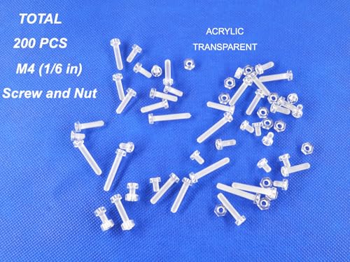 200 pcs Acrylic Screws and Nuts M4 Kit Metric Diameter 4mm