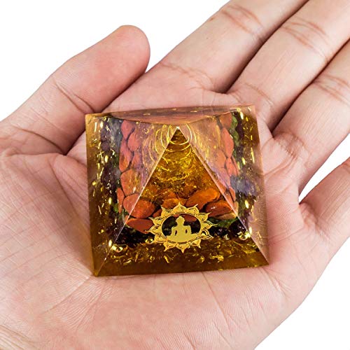 Rockcloud Healing Crystal Copper Wire Buddha Orgone Pyramid 1.97" Multicolor
