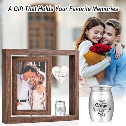 Memorial Picture Frame with Urn, 360° Rotating 4x6 Photo Display, Goodbyes Goodbyes are not forever