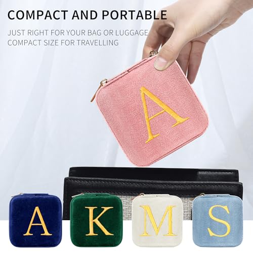 Parima Plush Velvet Travel Jewelry Case Organizer Jewelry Box - Small Travel Jewelry Holder Jewelry Case Travel Essentials Personalized Birthday Gifts for Women Teenage Her Friend - Letter R, Pink