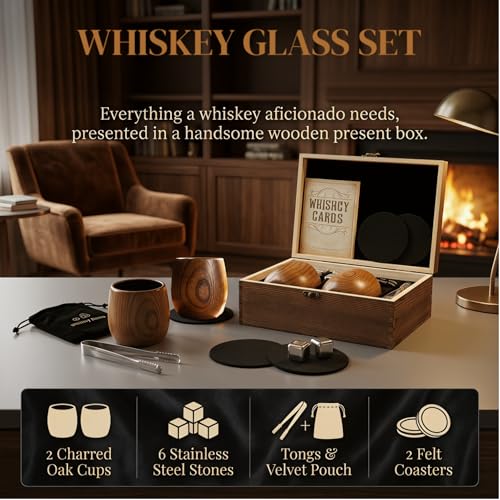 Charred Wooden Bourbon Drinking Glass, Wooden Whiskey Glasses Set of 2