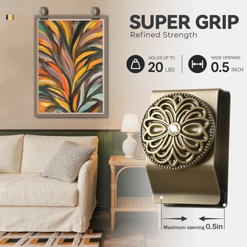 Tapestry and Quilt Hangers 4 Pack, Heavy Duty Metal with Glass Stone Accents, Dual-Anchor Anti-Tilt for Delicate Fabrics Display (Bronze) Bronze