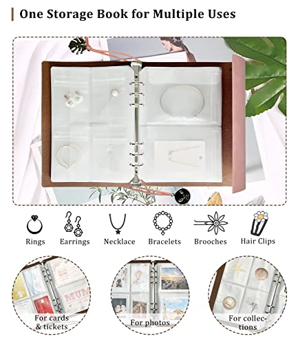 Travel Jewelry Organizer, A5 Binder Jewelry Storage Book with Pockets, Foldable Earring Holder with Clear Jewelry Bags for Ring, Studs and Bracelet(70 Grids+70 Thicken PVC Bags) Deep Love, Fresh Pink - 70 Grids