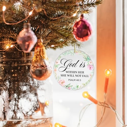 God is Within Her Christian Hanging Ornament,Appreciation Encouragement Gifts for Women Coworkers,Psalm 46:5 Bible Verse Crystal Hanging Plaque Ornament Keepsakes for Tree Decor