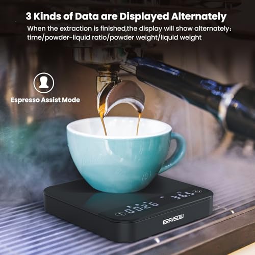 Mini Coffee Scale with Auto Timing, Rechargeable Espresso Scale with Timer, 2kg/0.1g High Precision Scale for Espresso and Pour-Over Coffee with Brewing Assist Modes Matte Black
