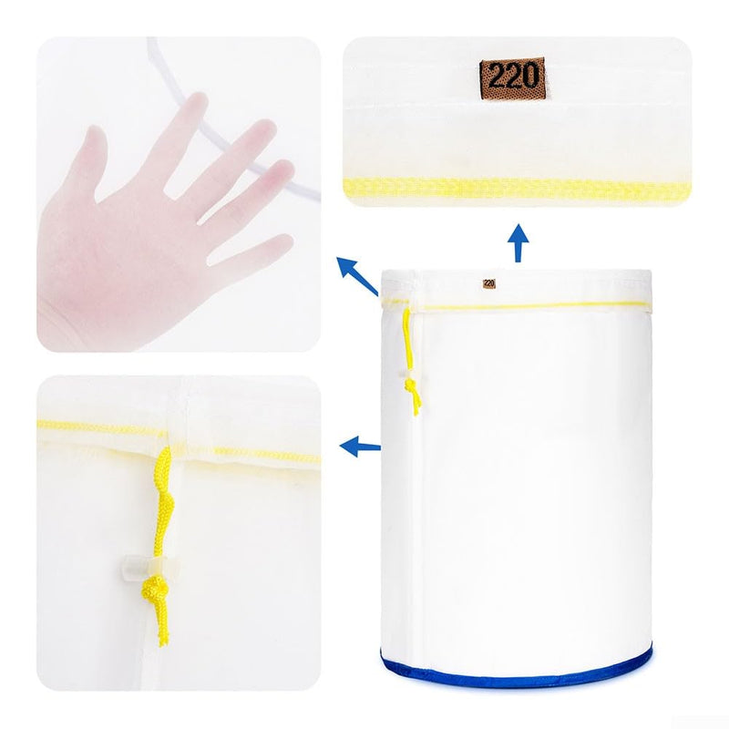 Pack of 5 1 Gallon Bubble Bags, Filter Bag Herbal Ice Essence Extraction Bag Kit 25/73/120/160/220, with 25 Micron Press Screen and Storage Bag