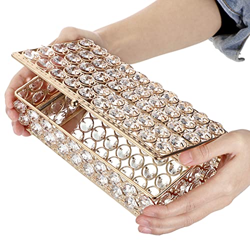 ELLDOO Crystal Jewelry Box Rectangle Trinket Organizer Earrings Rings Box Treasure Box Storage Home Decor Accent Decorative Box with Lid for Valentine Wedding Christmas Birthday Gift, Gold