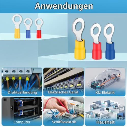 10 x Ring Cable Lugs 4-6 mm² Yellow Hole Diameter M10 Cable Lugs Crimp Connector Partially Insulated PVC Cable Connector Made of Tin-Plated Copper 4 - 6 mm², M10