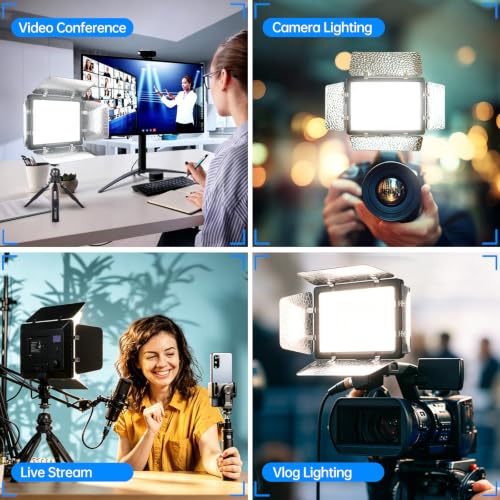 Mettlelite SL240B LED Video Light with Barndoor & Mini Tripod, Ultra Bright Bi-Color Panel, Dimmable 3200K-5600K CRI 95+, Portable Studio Lighting Kit for Photography, Video & Live Streaming