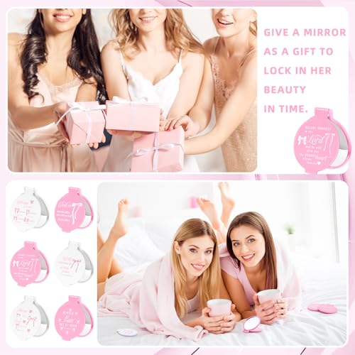 Namalu 36 Pcs Pink Bow Christian Compact Mirrors with Bible Verse for Women