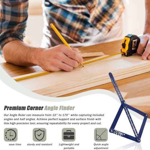 Pcmursal blue corner angle finder tool with miter saw protractor and digital angle scale