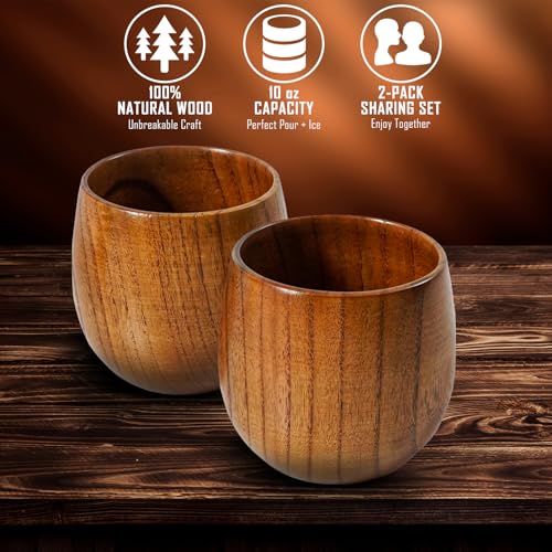 Handcrafted Wooden Bourbon Whiskey Glasses for Men, Handcrafted Oak Barrel Tumblers, Unique Whiskey Gifts for Men, Husband, or Dad – Rustic Wood Bourbon Glass Set, Christmas Gift Box