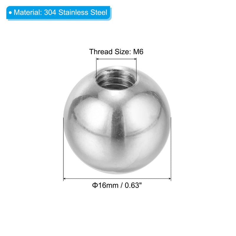 [Australia - AusPower] - PATIKIL M6x16mm Ball Nuts Knob, 5 Pack Female Thread 304 Stainless Steel Round Blind Hole Screw Cap Cover for Lighting Machinery DIY Decoration, Silver 