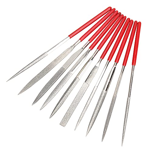 Mesee 10 Pieces Mini Diamond File, 2 x 100 mm Micro Diamond File Set, Metal Diamond Needle File Set, Titanium-Coated Diamond Needle File Set for Metal Glass Ceramic Jewelery Carving Model Making Metal DIY