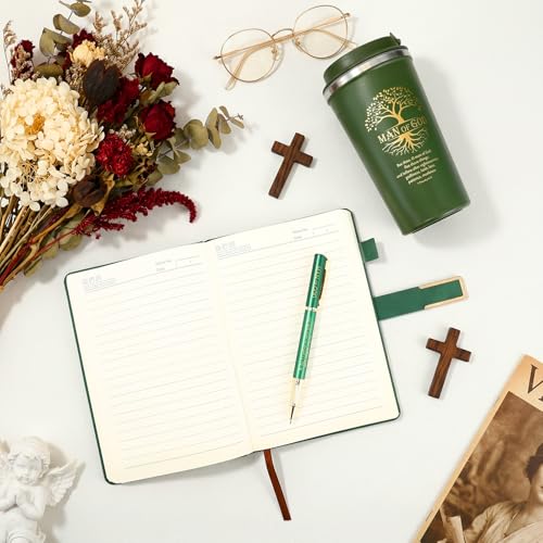 Pickmesh 3 Pcs Christian Men Gift Journal Mug Pen, Man of God, Dark Green You Are
