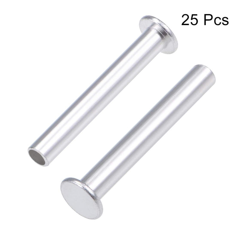 [Australia - AusPower] - uxcell 25 Pcs 5mm x 35mm Aluminum Flat Head Semi-Tubular Rivets Silver Tone 