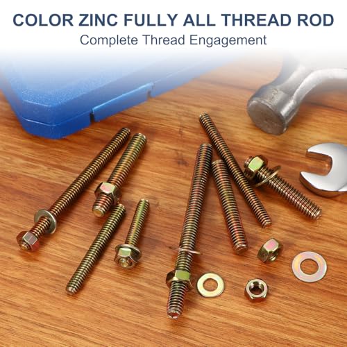PATIKIL 5/16" x 4" Color Zinc Fully All Thread Rod, 12 Pcs Carbon Steel Long Threaded Screw Stud Bolts for Furniture Garden Mounting Assembly Fastening 5/16" x 4"