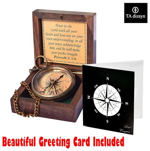 Trust in The Lord With All Your Heart - Proverbs 3:5-6 Quote Engraved Compass With Wooden Box, Greeting Card, Gift Compass, Graduation Day Gifts 2024 for Women Men Boys Girls #1 Trust in The Lord Compass -Proverbs 3: 5-6