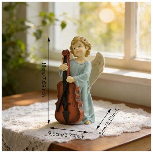Cello Angel Figurine, 7.09 Inch Resin Musical Spiritual Decor 7.09'' Angel Playing Cello