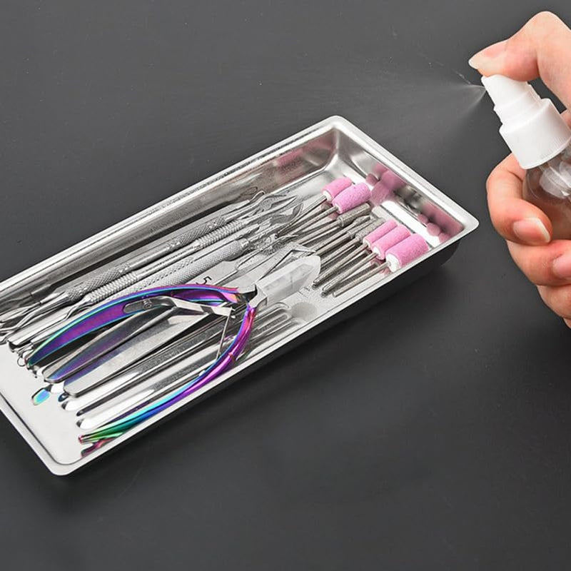 OUNONA Disinfectant Tray Stainless Steel 19.8 x 9.3 Inch Metal Tray for Manicure and Beauty Salon Tools Sterilisation Organiser