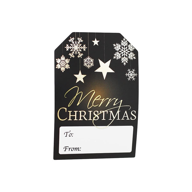 Black and Gold Christmas Gift Tags – 2 x 3 Inch Holiday Labels, Roll of 100 Stickers – Luxury ‘Merry Christmas’ and Classic Tree Adhesive Stickers, Made in The USA