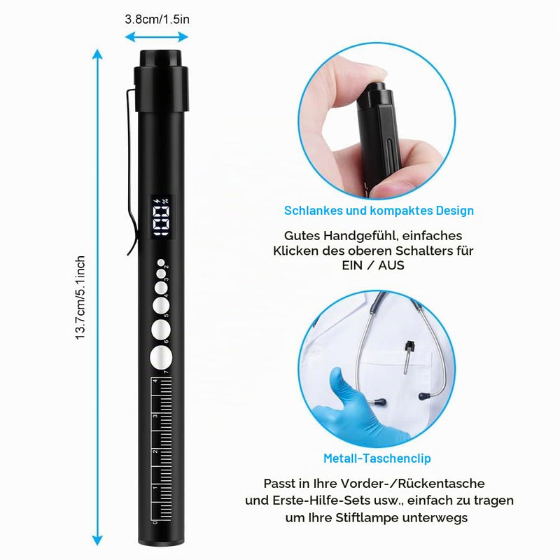 Flintronic Upil Light Medicine, 1 Piece Diagnostic Light with Digital Display, Pupil Meter and Ruler, Rechargeable USB LED Pen Lamp for Nurses, Students, Doctors (Black) Type-c-black 1 Piece