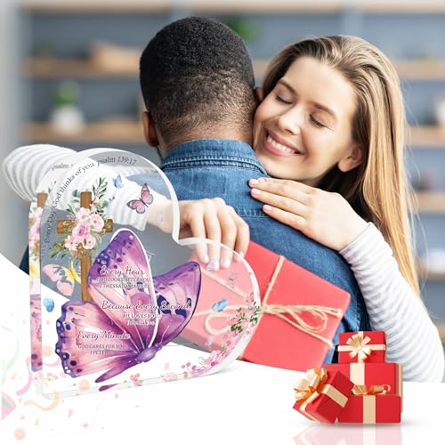 Christian Acrylic Inspirational Religious Gifts for Women and Friends - Bible Themed Catholic Gifts (Butterfly and Cross)