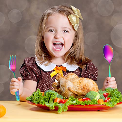 Pimoys 12 Pieces Toddler Utensils Kids Rainbow Silverware Set, Stainless Steel Childrens Safe Forks and Spoons, Metal Kids Cutlery Set, Dishwasher Safe (Pack of 2) small (Pack of 2)