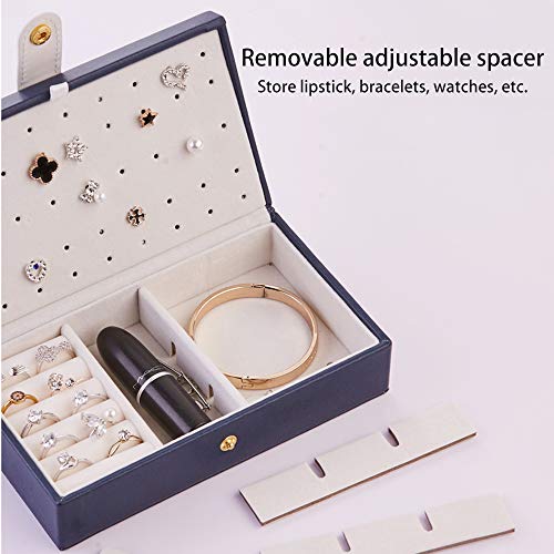 Fullgaden Jewelry Box,Necklace Ring Storage Organizer Double Layer Travel Synthetic Leather Jewel Cabinet Gift Case for Women, Blue