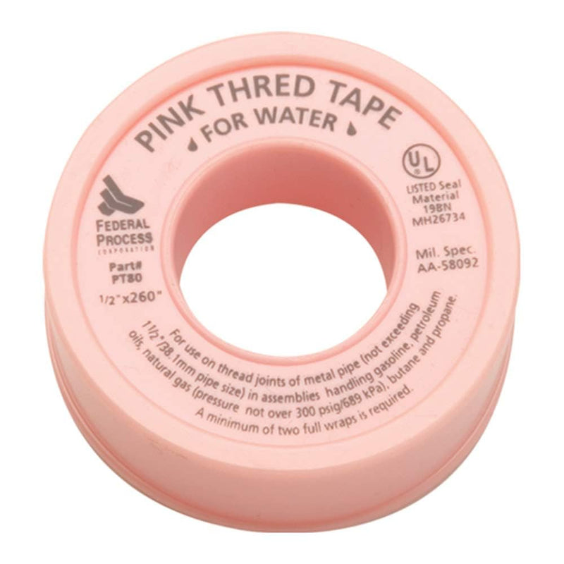 Gasoila Pink PTFE Thread Seal Tape – Professional-Grade High-Density Thread Tape for Water Lines – Leak-Proof Seal, Non-Toxic (1/2 Inch x 260 Inch Roll) 1/2 Inch x 260 Inch Roll