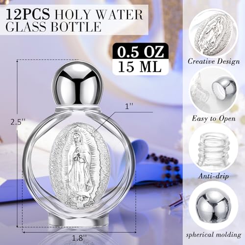 12 Pcs Catholic Holy Water Bottle, Silver, Our Lady of Guadalupe Our Lady of Guadalupe Round Cap