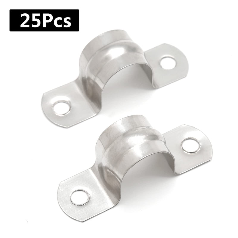 [Australia - AusPower] - 25PCS M20 (3/4 Inch) Conduit Clamps, Stainless Steel Two Hole Strap U Bracket Rigid Pipe Strip, Cable Clamp Hanger with 2 Holes Fit for 3/4 inch Pipes OD 25pcs 