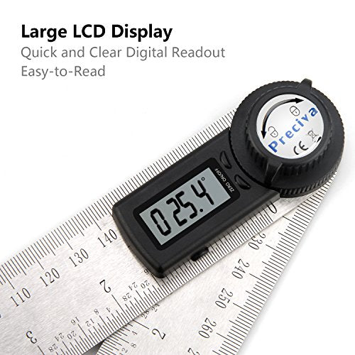 Preciva Protractor, Digital Angle Protractor with Locking Function, Measuring Range: 000.0~999.9°, Stainless Steel Ruler for Woodworking and DIY, 400 mm